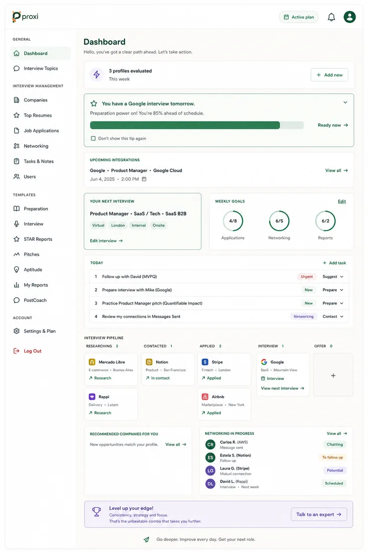 Proxi report showing the Readiness Index and the exact quote for every answer