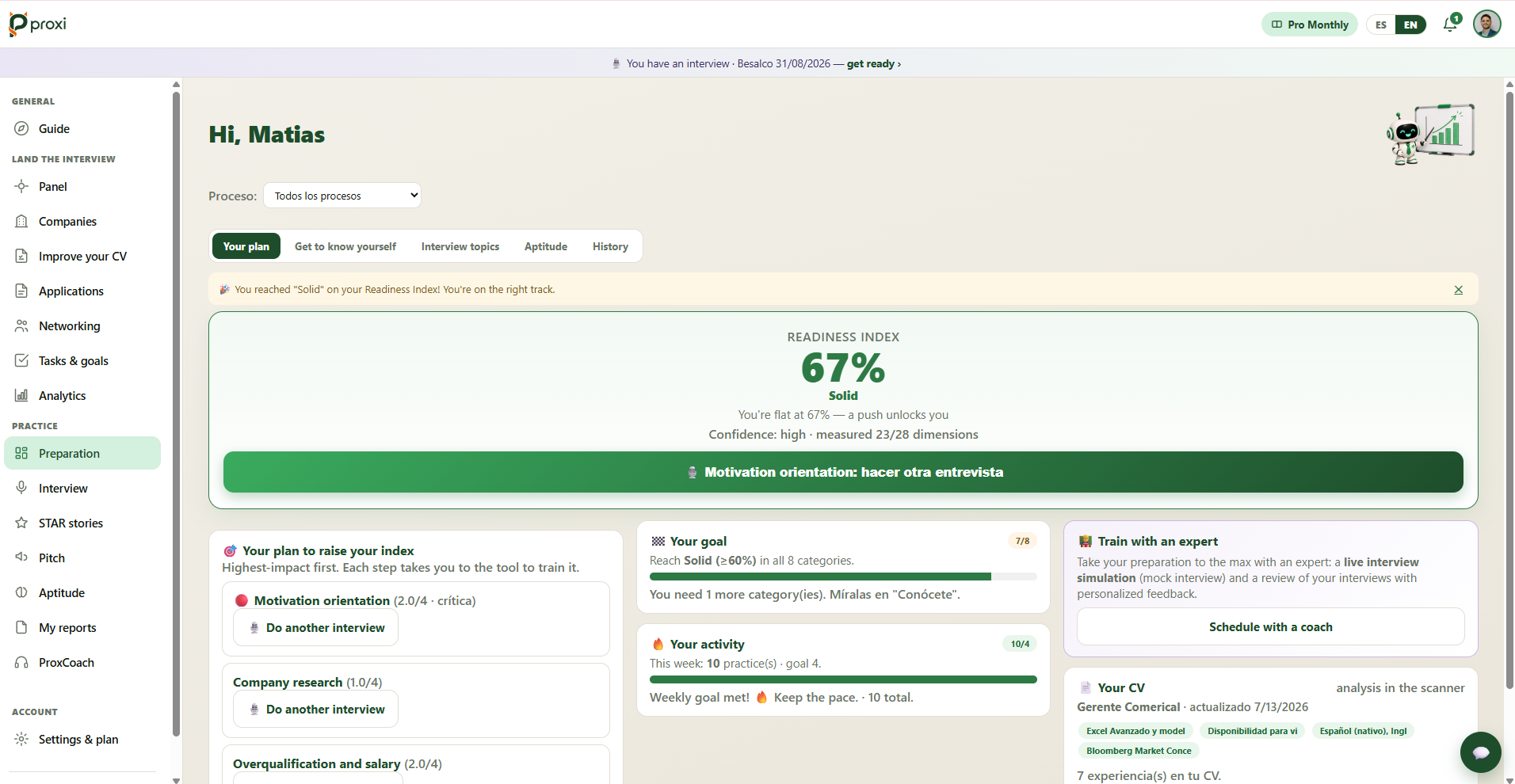 Feedback by dimension with your Readiness Index — product screenshot
