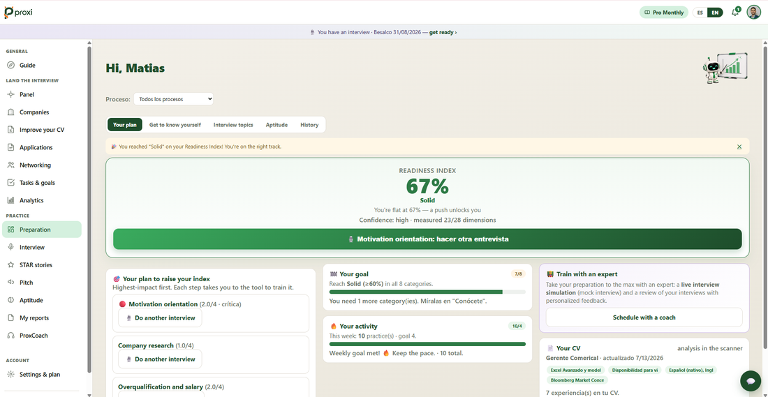 Feedback por dimensiones con tu Índice de Preparación — captura del producto