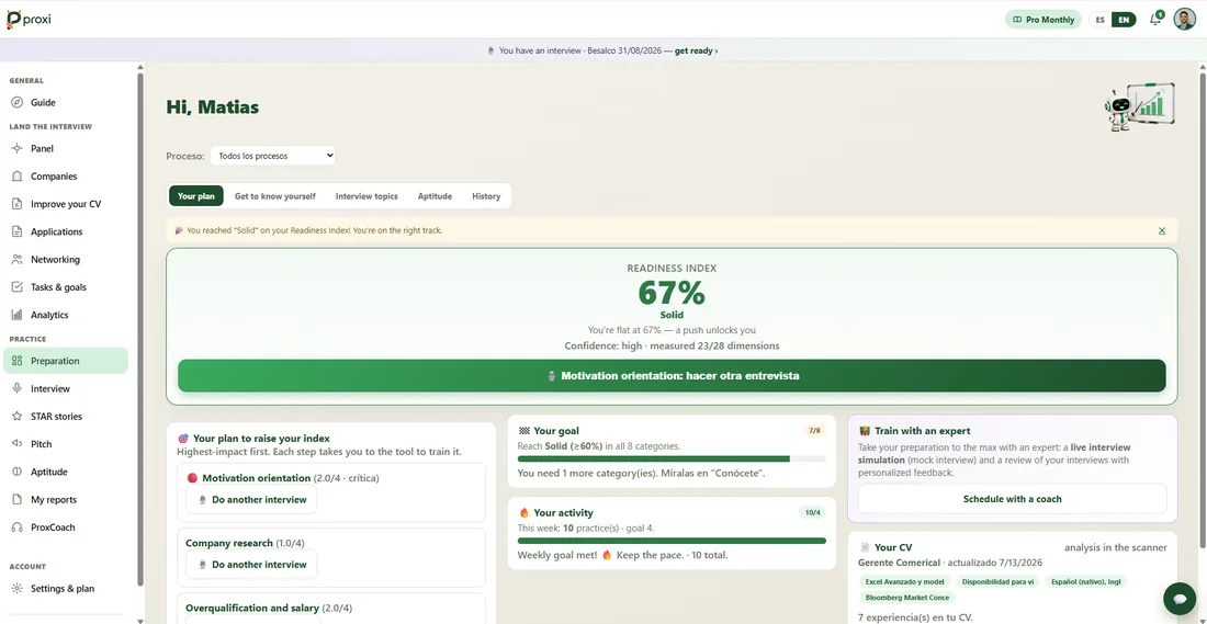 Informe con evidencia: Índice de Preparación y dimensiones — captura del producto