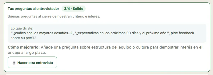 Preguntas sugeridas para el entrevistador en ProxiCoach